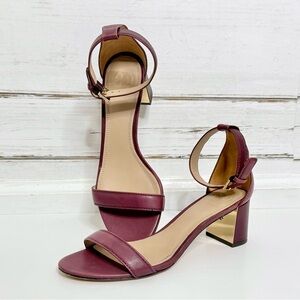 Tory Burch Burgundy Leather Ankle-Strap Block Heel Sandals